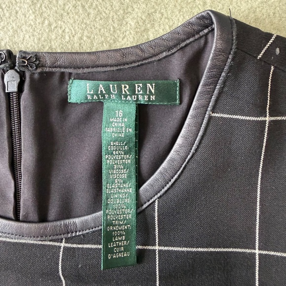 Lauren Ralph Lauren Women’s Leather Trim Sleeveless Checkered Dress Size 16 - Picture 8 of 9
